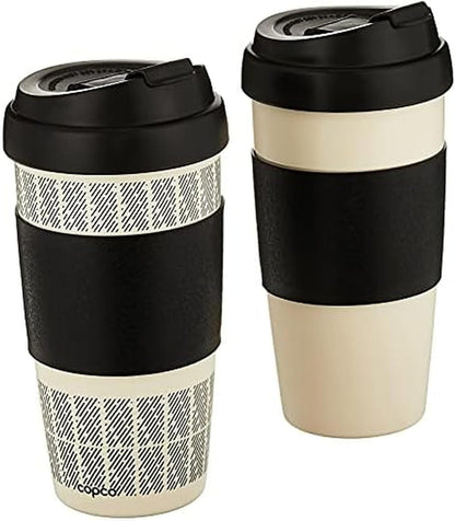 5237160 Reusable, Insulated Double Wall Travel Mugs 16-ounce White/Black , 2 Count ( Pack of 1)