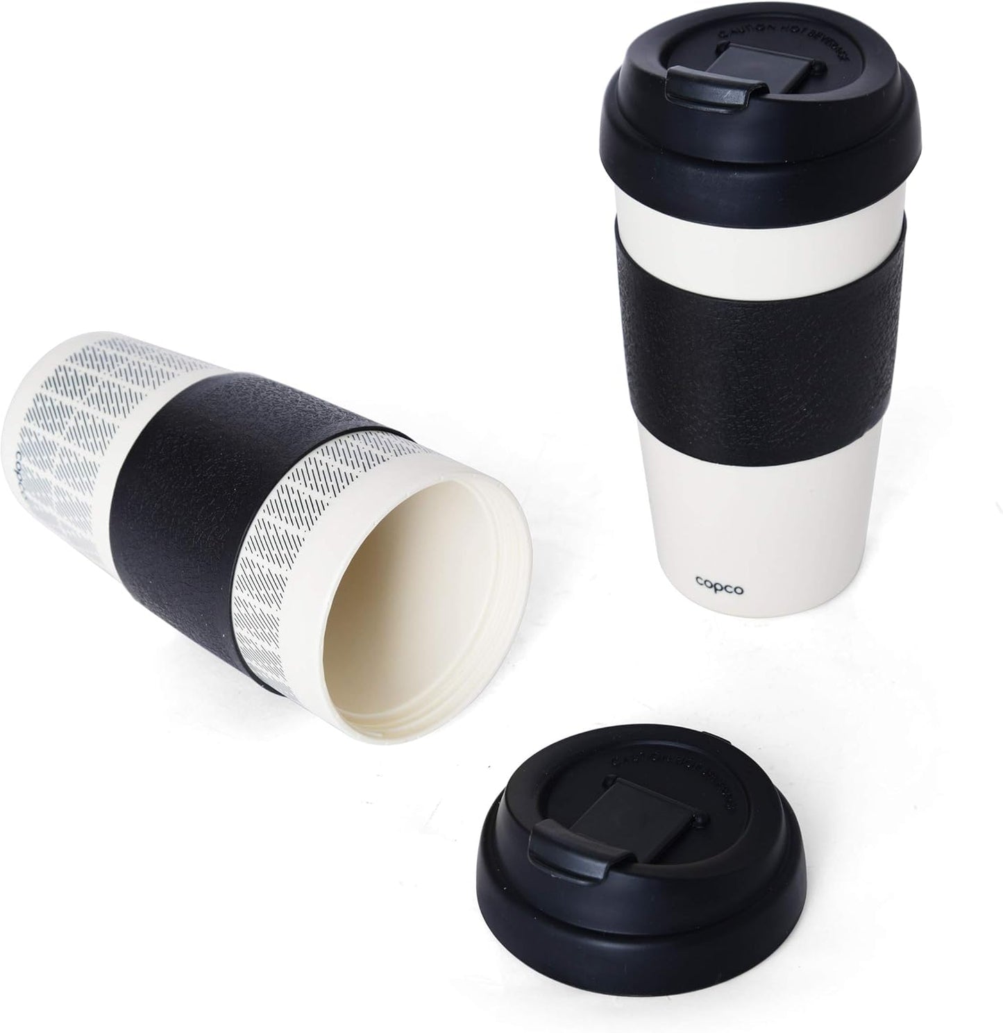 5237160 Reusable, Insulated Double Wall Travel Mugs 16-ounce White/Black , 2 Count ( Pack of 1)