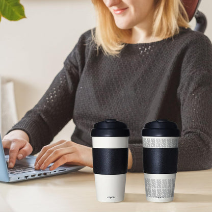 5237160 Reusable, Insulated Double Wall Travel Mugs 16-ounce White/Black , 2 Count ( Pack of 1)