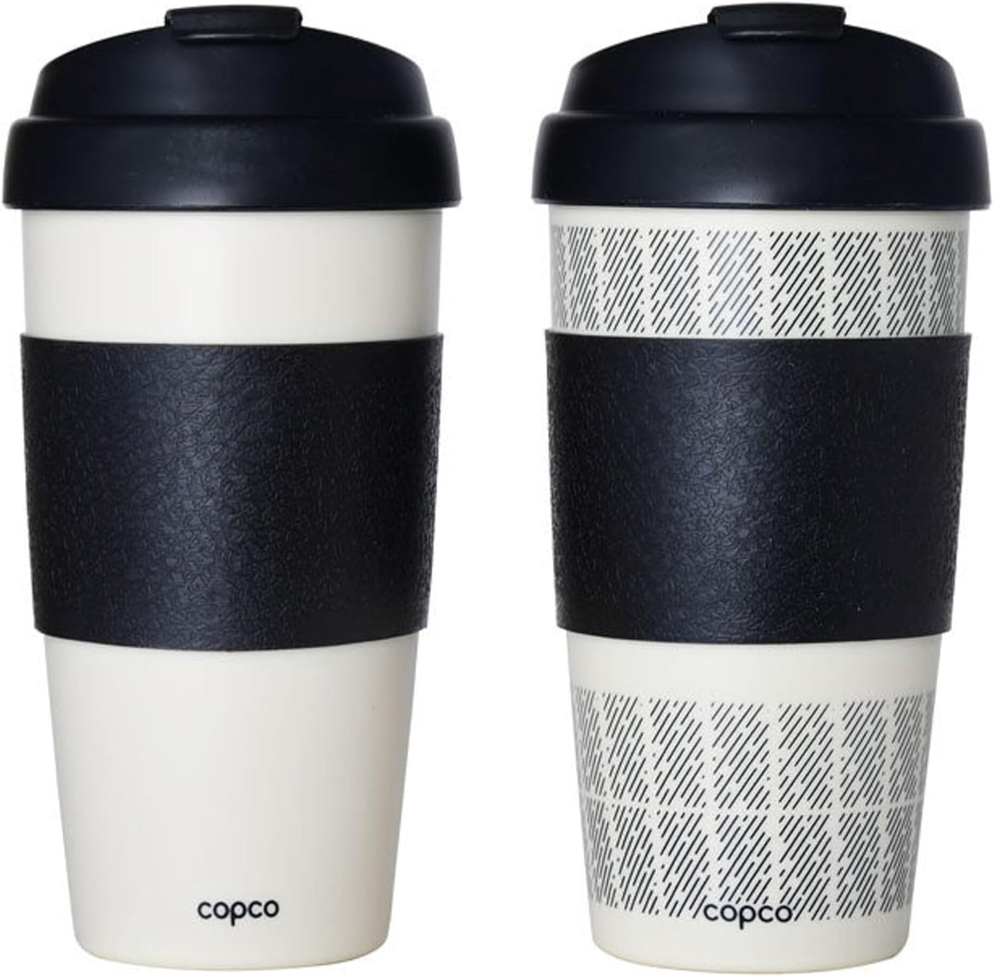 5237160 Reusable, Insulated Double Wall Travel Mugs 16-ounce White/Black , 2 Count ( Pack of 1)