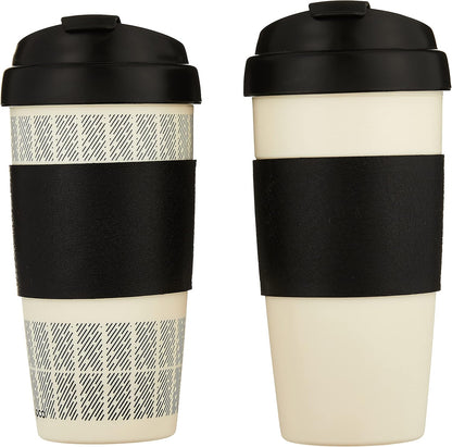 5237160 Reusable, Insulated Double Wall Travel Mugs 16-ounce White/Black , 2 Count ( Pack of 1)