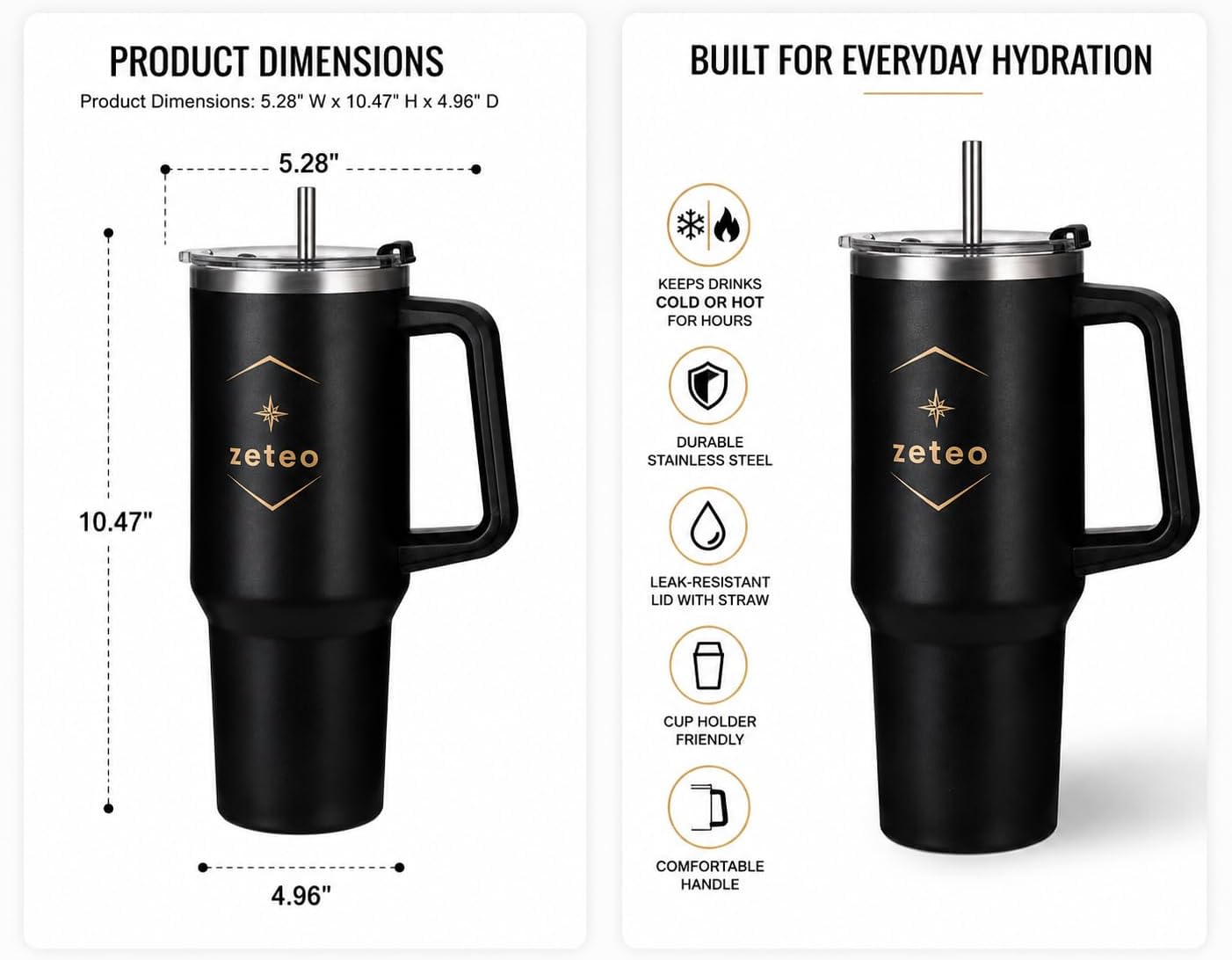 40 oz Insulated Tumbler with Handle and Straw — Stainless Steel Travel Mug for Long Shifts, Gym, Commute & Everyday Use — Vacuum Insulated, Leakproof Lid, BPA-Free, Cup Holder Friendly
