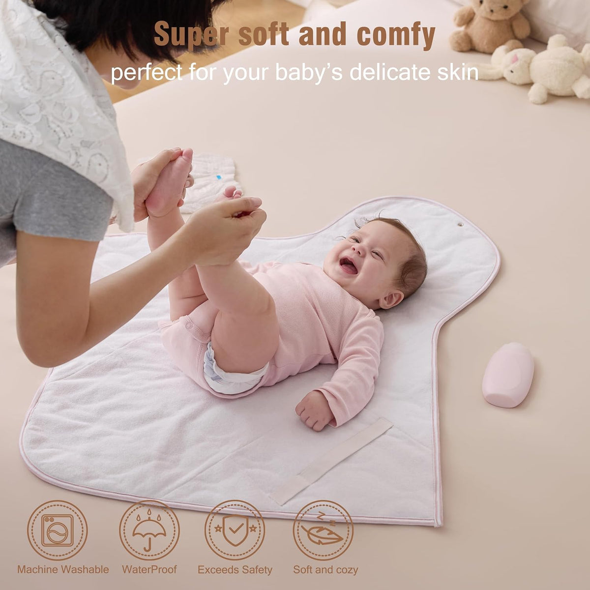 Baby Portable Changing Pad, Waterproof & Wipeable Diaper Changing Mat with Carrying Bag, Foldable Changing Mat for Travel, Newborn Shower Gifts