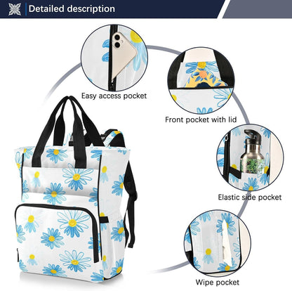 Diaper Bag Backpack, Multifunction Travel Bag for Moms Dads, Baby Changing Bag with Insulted Pockets, Stroller Straps and Side Bottle Pockets Daisy Chain Pattern