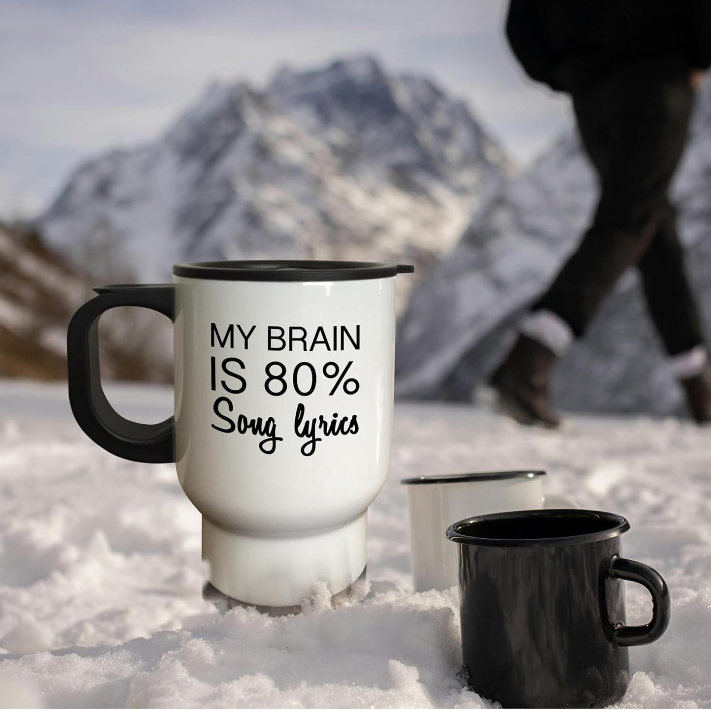 MY BRAIN IS 80 PERCENT SONG LYRICS-Travel Mug, 14 oz, Stainless Steel, White