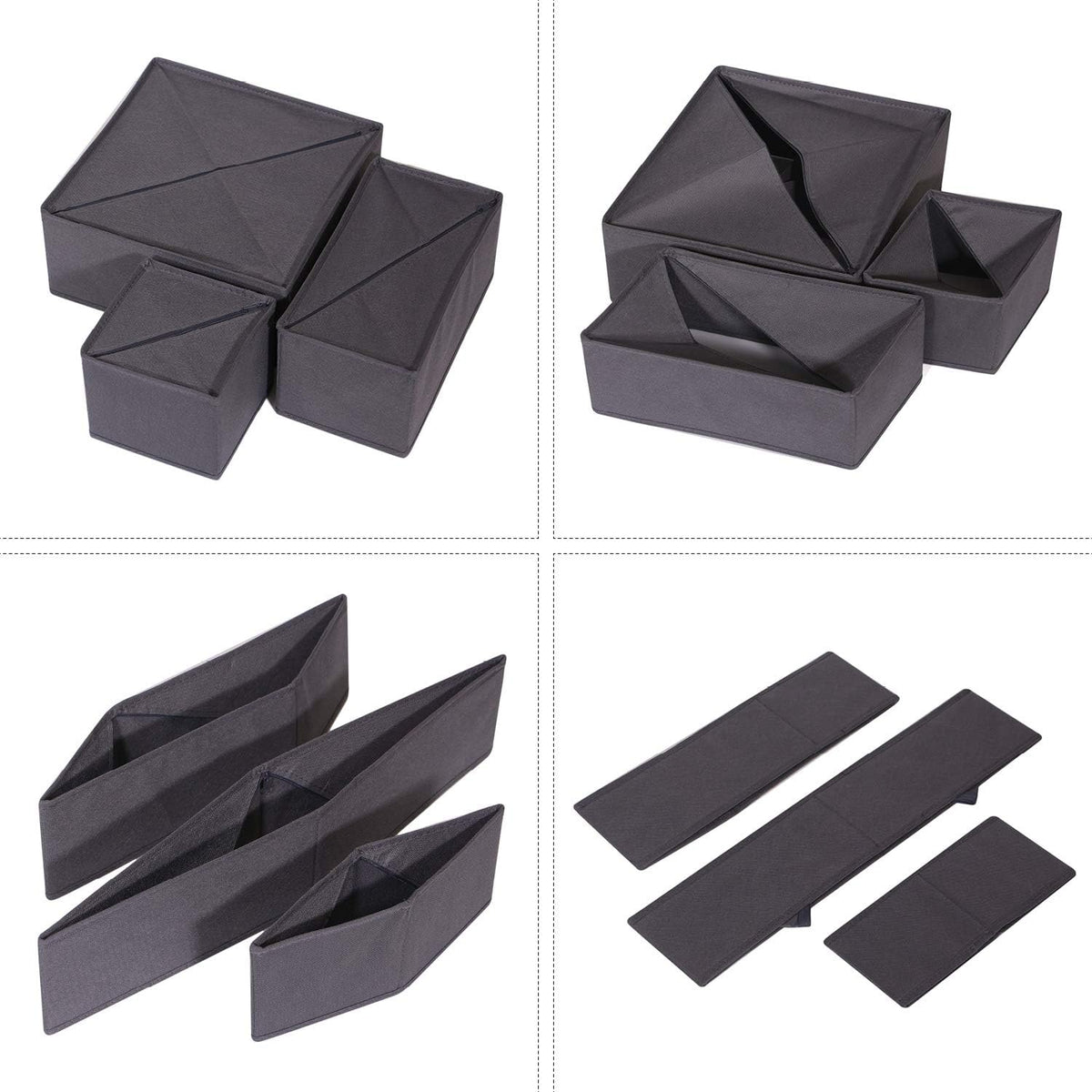12 Pack Foldable Cloth Storage Box Closet Dresser Drawer Organizer Fabric Baskets Bins Containers Divider for Baby Clothes Underwear Bras Socks Lingerie Clothing,Grey 444