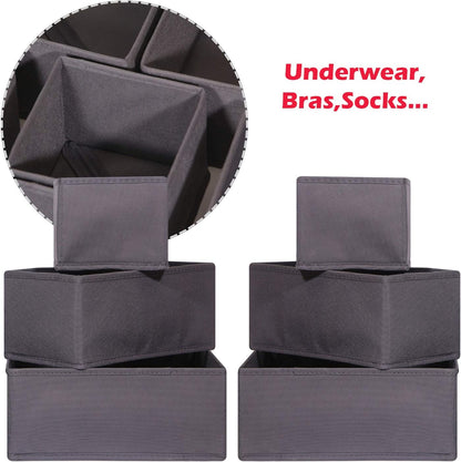 12 Pack Foldable Cloth Storage Box Closet Dresser Drawer Organizer Fabric Baskets Bins Containers Divider for Baby Clothes Underwear Bras Socks Lingerie Clothing,Grey 444