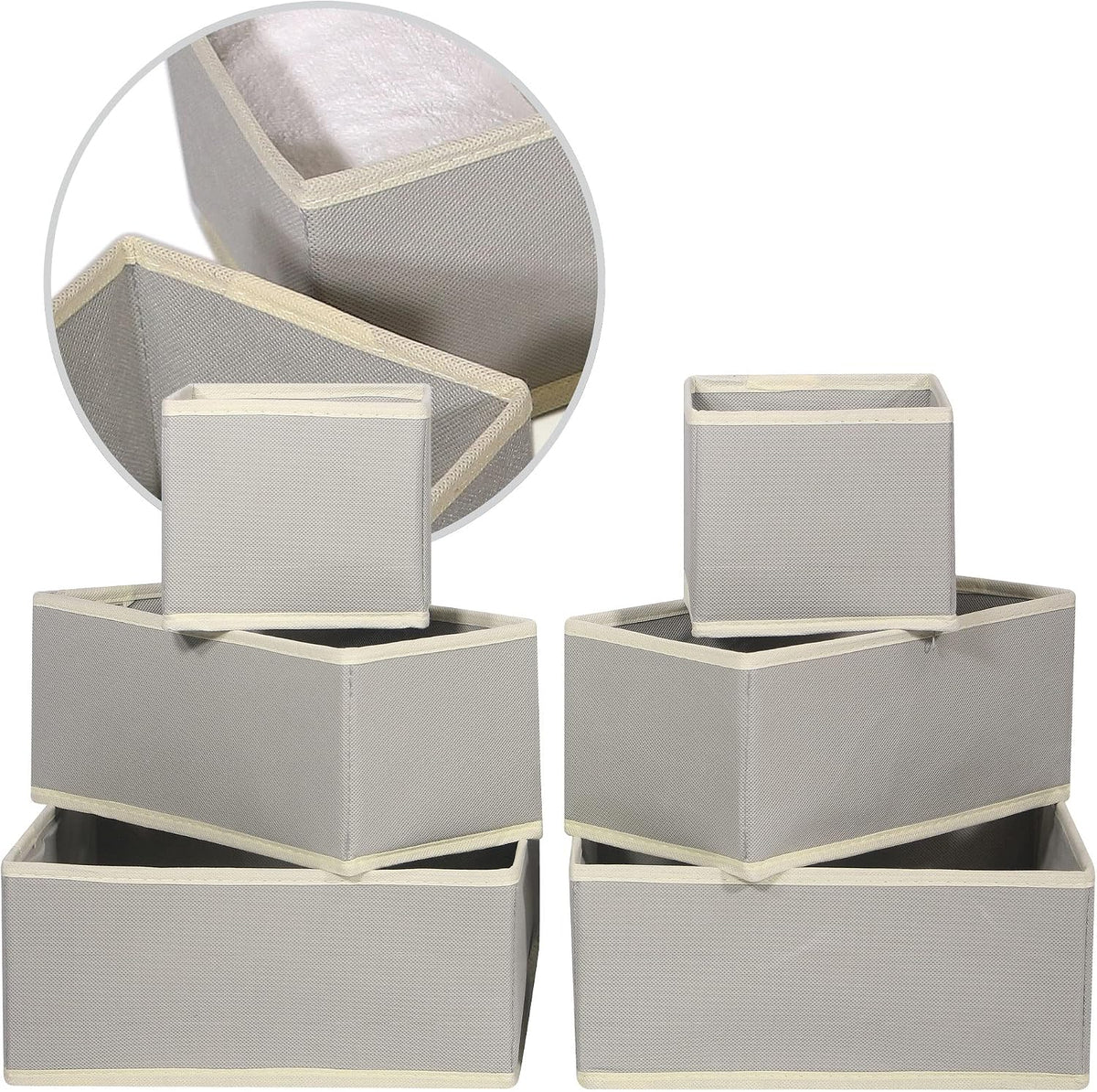 12 Pack Foldable Cloth Storage Box Closet Dresser Drawer Organizer Fabric Baskets Bins Containers Divider for Baby Clothes Underwear Bras Socks Lingerie Clothing,Grey 444