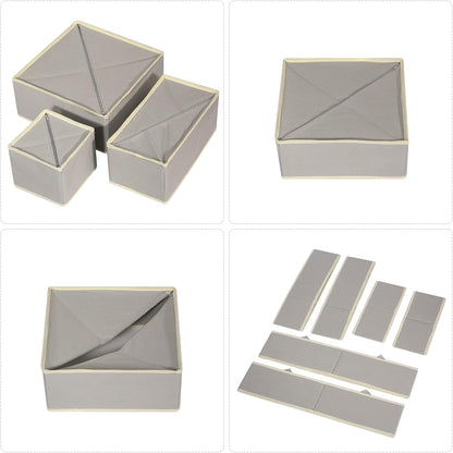 12 Pack Foldable Cloth Storage Box Closet Dresser Drawer Organizer Fabric Baskets Bins Containers Divider for Baby Clothes Underwear Bras Socks Lingerie Clothing,Grey 444