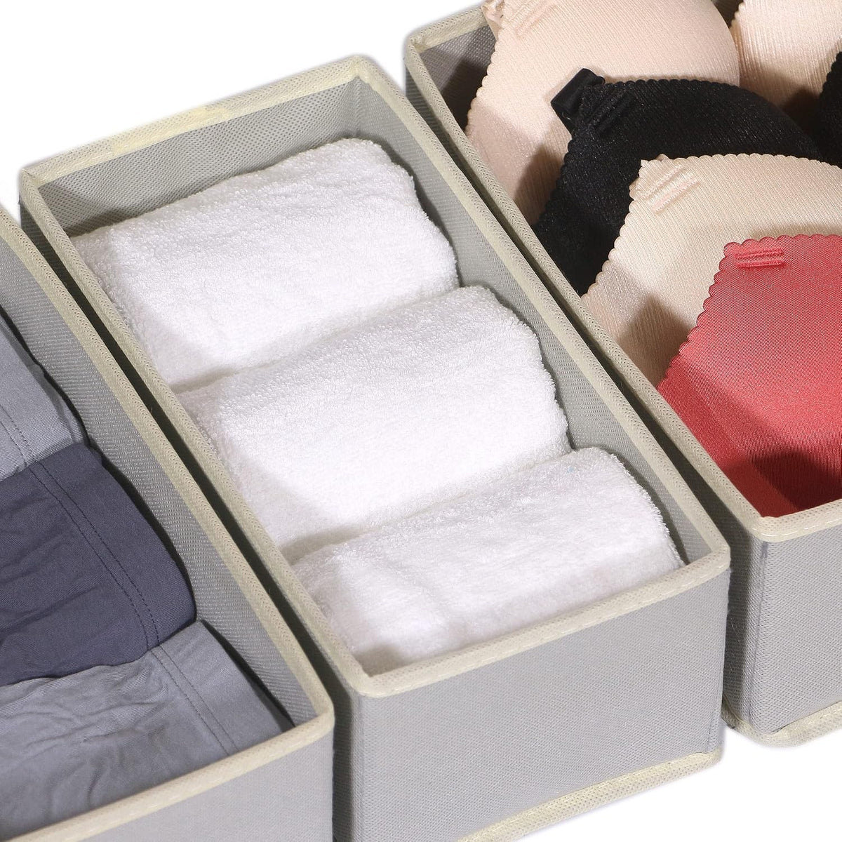 12 Pack Foldable Cloth Storage Box Closet Dresser Drawer Organizer Fabric Baskets Bins Containers Divider for Baby Clothes Underwear Bras Socks Lingerie Clothing,Grey 444