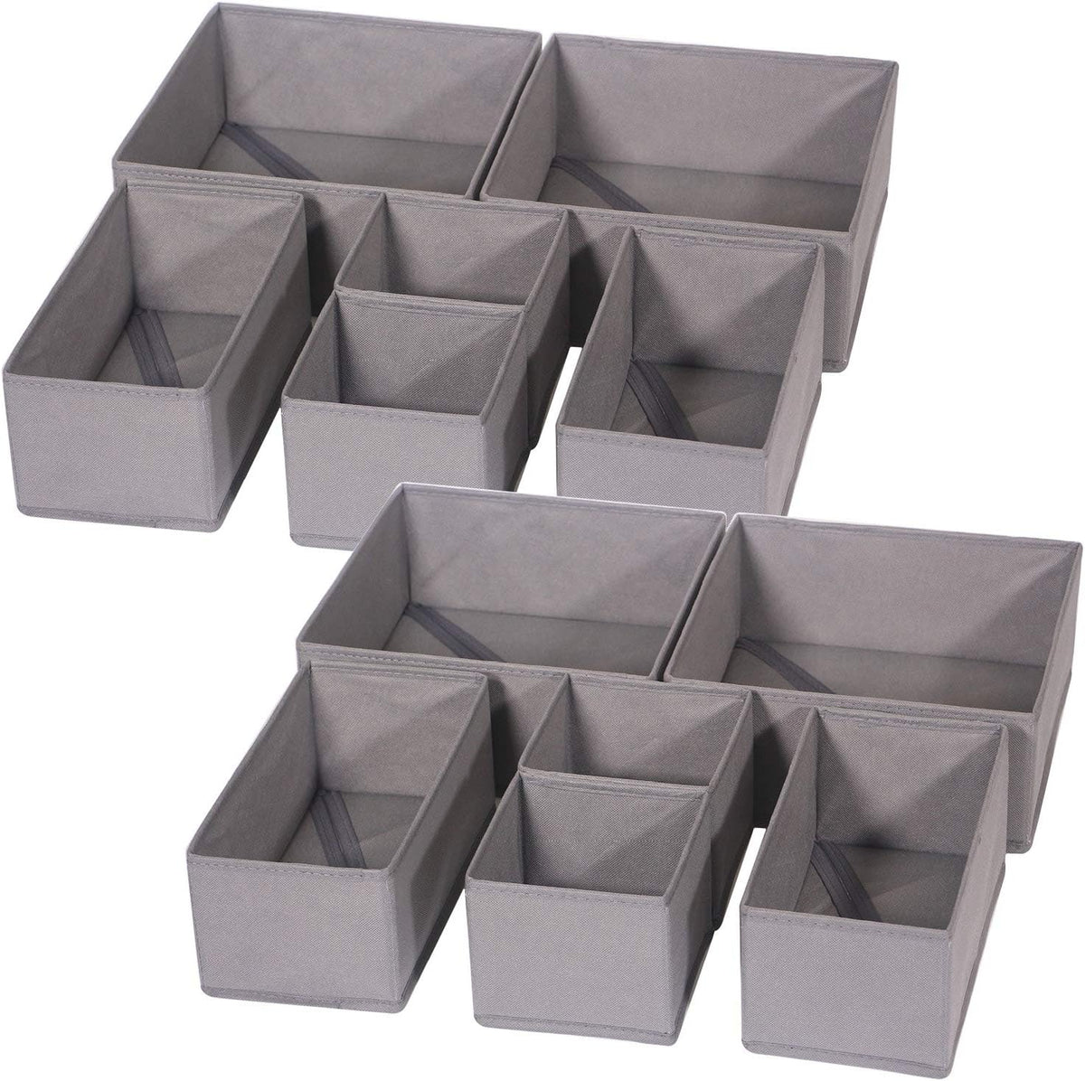 12 Pack Foldable Cloth Storage Box Closet Dresser Drawer Organizer Fabric Baskets Bins Containers Divider for Baby Clothes Underwear Bras Socks Lingerie Clothing,Grey 444