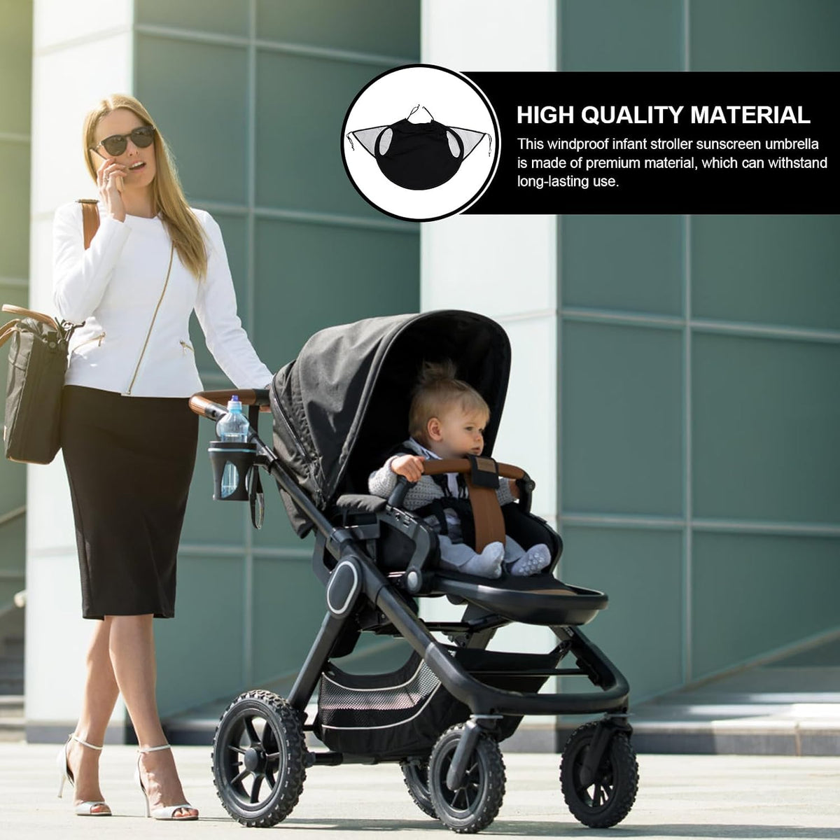 Stroller Sunshade and Parasol Cover for Strollers, Windproof Black Extended Canopy UV Protection Sunshade for Car Seat, Outdoor Weather Protection