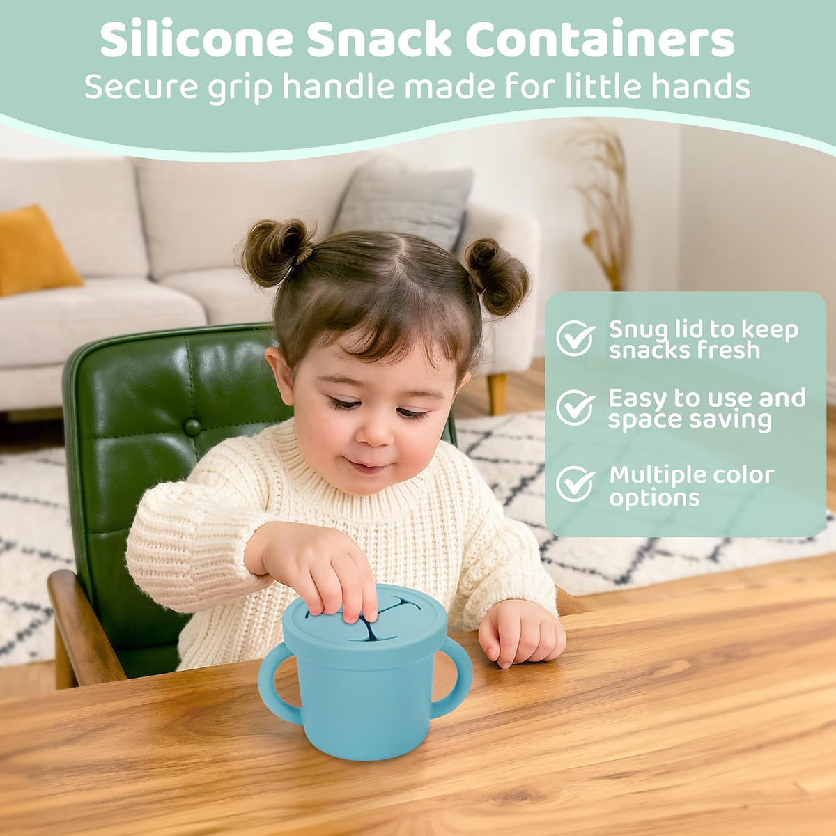 Snack Containers, Silicone Food Grade Silicone Cups, Toddler Snack Container Cups with Handles and Lid for Toddlers (Color 1)