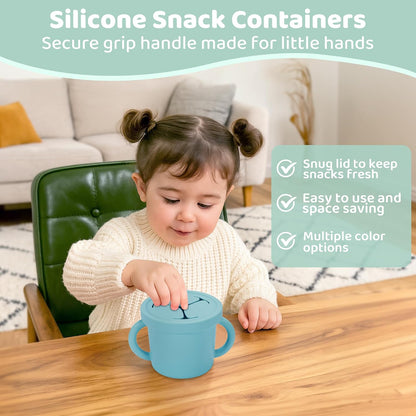 Snack Containers, Silicone Food Grade Silicone Cups, Toddler Snack Container Cups with Handles and Lid for Toddlers (Color 1)