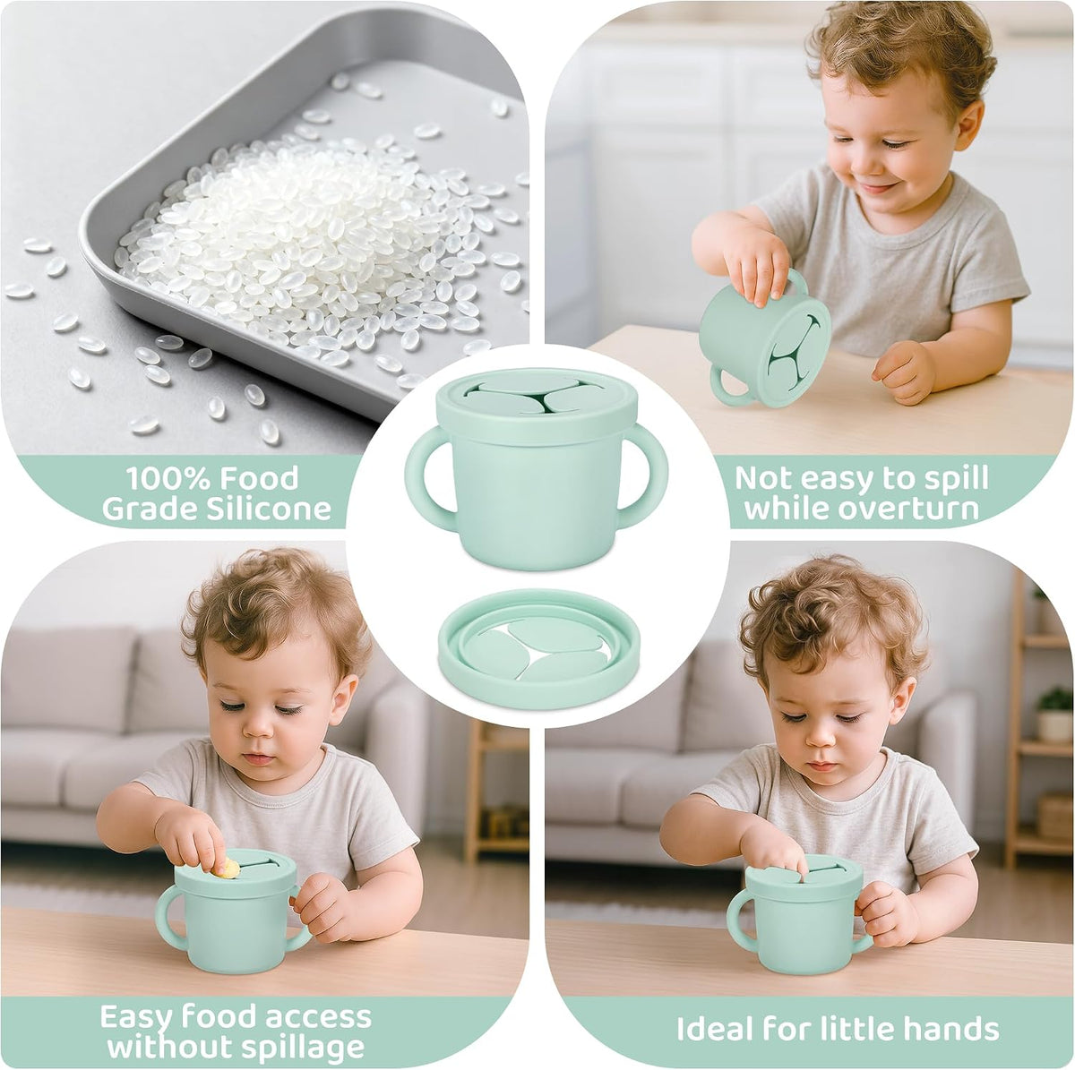 Snack Containers, Silicone Food Grade Silicone Cups, Toddler Snack Container Cups with Handles and Lid for Toddlers (Color 1)