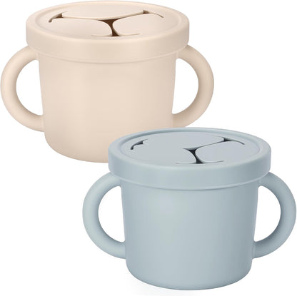 Snack Containers, Silicone Food Grade Silicone Cups, Toddler Snack Container Cups with Handles and Lid for Toddlers (Color 1)