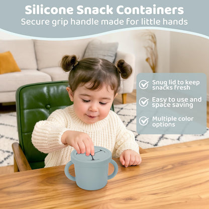 Snack Containers, Silicone Food Grade Silicone Cups, Toddler Snack Container Cups with Handles and Lid for Toddlers (Color 1)