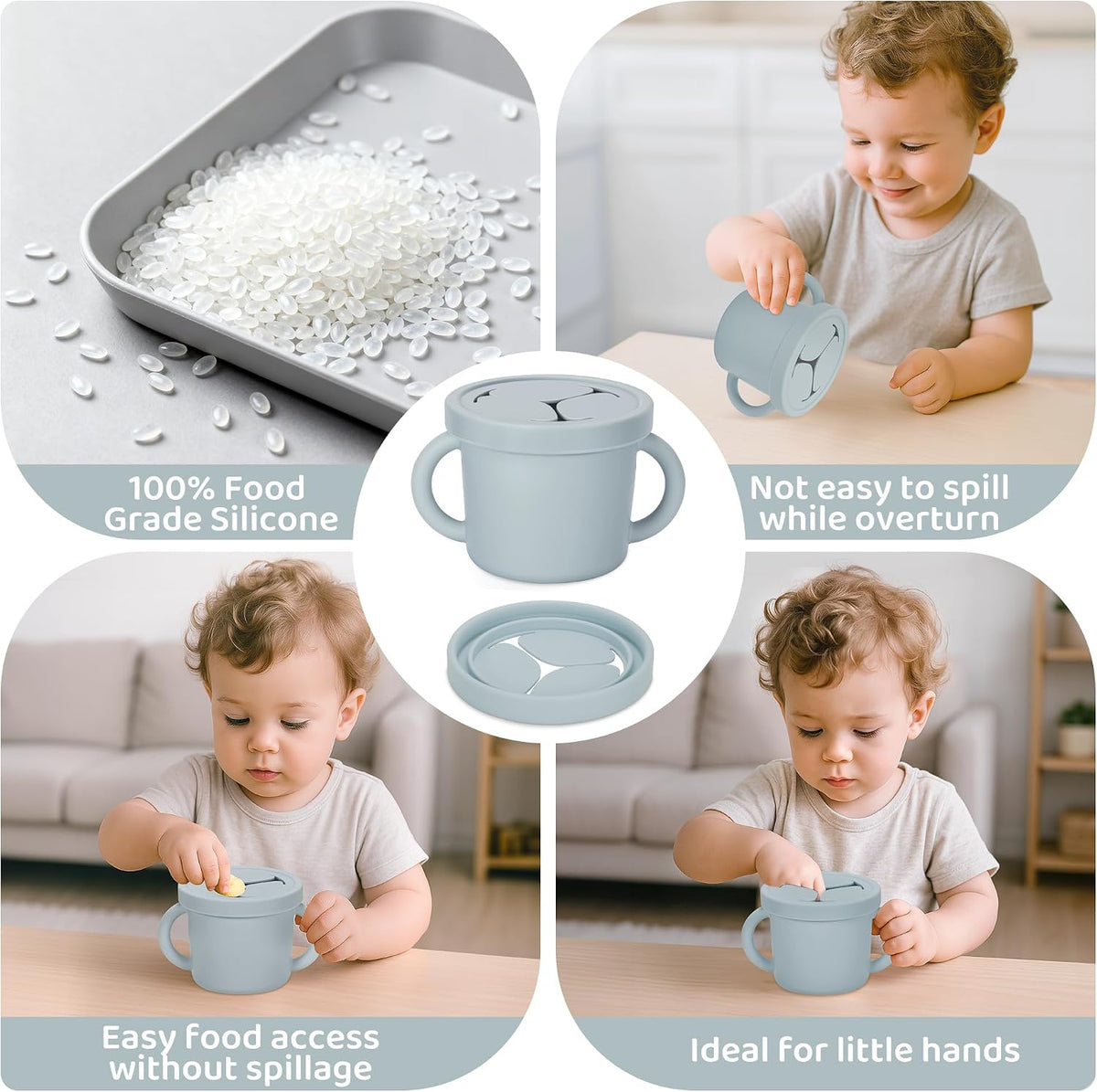 Snack Containers, Silicone Food Grade Silicone Cups, Toddler Snack Container Cups with Handles and Lid for Toddlers (Color 1)