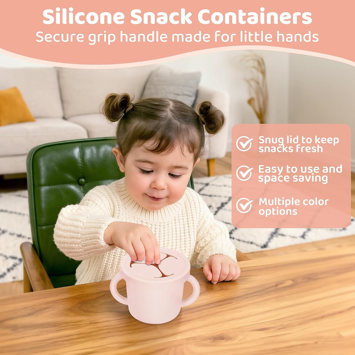 Snack Containers, Silicone Food Grade Silicone Cups, Toddler Snack Container Cups with Handles and Lid for Toddlers (Color 1)