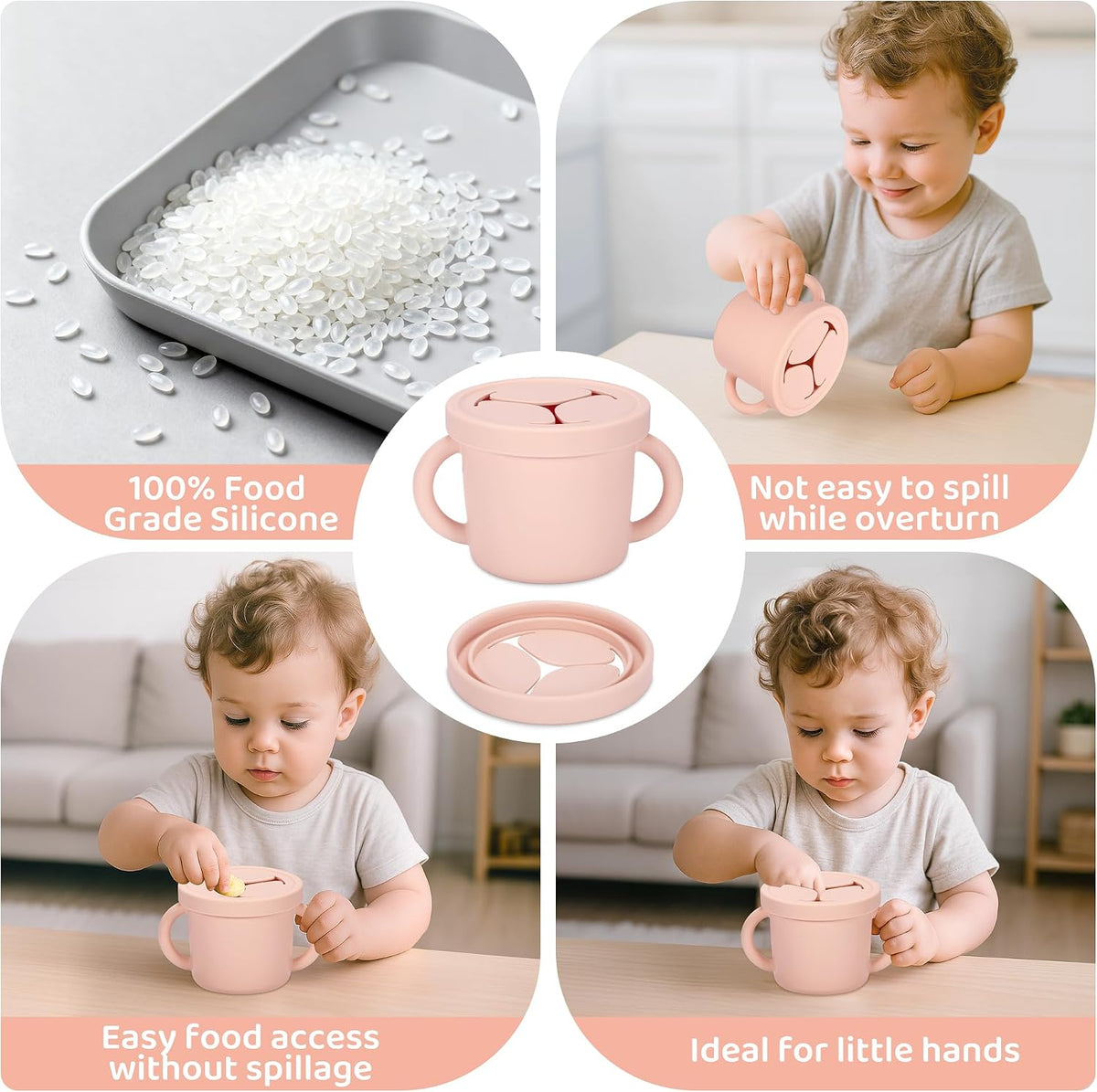 Snack Containers, Silicone Food Grade Silicone Cups, Toddler Snack Container Cups with Handles and Lid for Toddlers (Color 1)