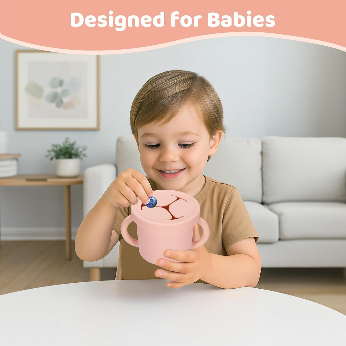 Snack Containers, Silicone Food Grade Silicone Cups, Toddler Snack Container Cups with Handles and Lid for Toddlers (Color 1)