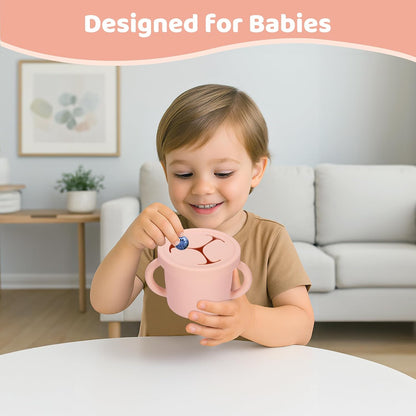 Snack Containers, Silicone Food Grade Silicone Cups, Toddler Snack Container Cups with Handles and Lid for Toddlers (Color 1)
