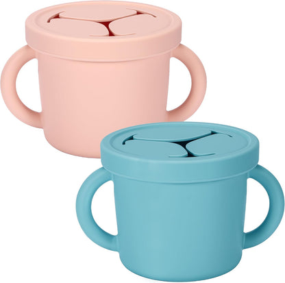Snack Containers, Silicone Food Grade Silicone Cups, Toddler Snack Container Cups with Handles and Lid for Toddlers (Color 1)