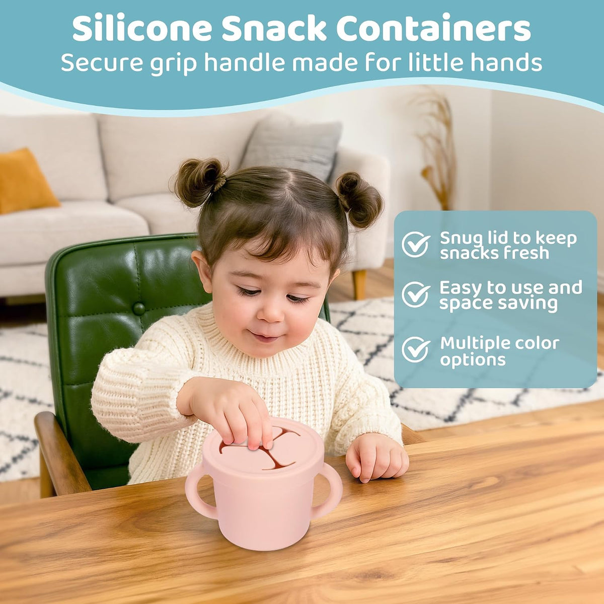 Snack Containers, Silicone Food Grade Silicone Cups, Toddler Snack Container Cups with Handles and Lid for Toddlers (Color 1)