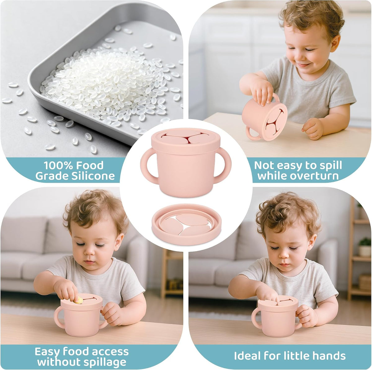 Snack Containers, Silicone Food Grade Silicone Cups, Toddler Snack Container Cups with Handles and Lid for Toddlers (Color 1)