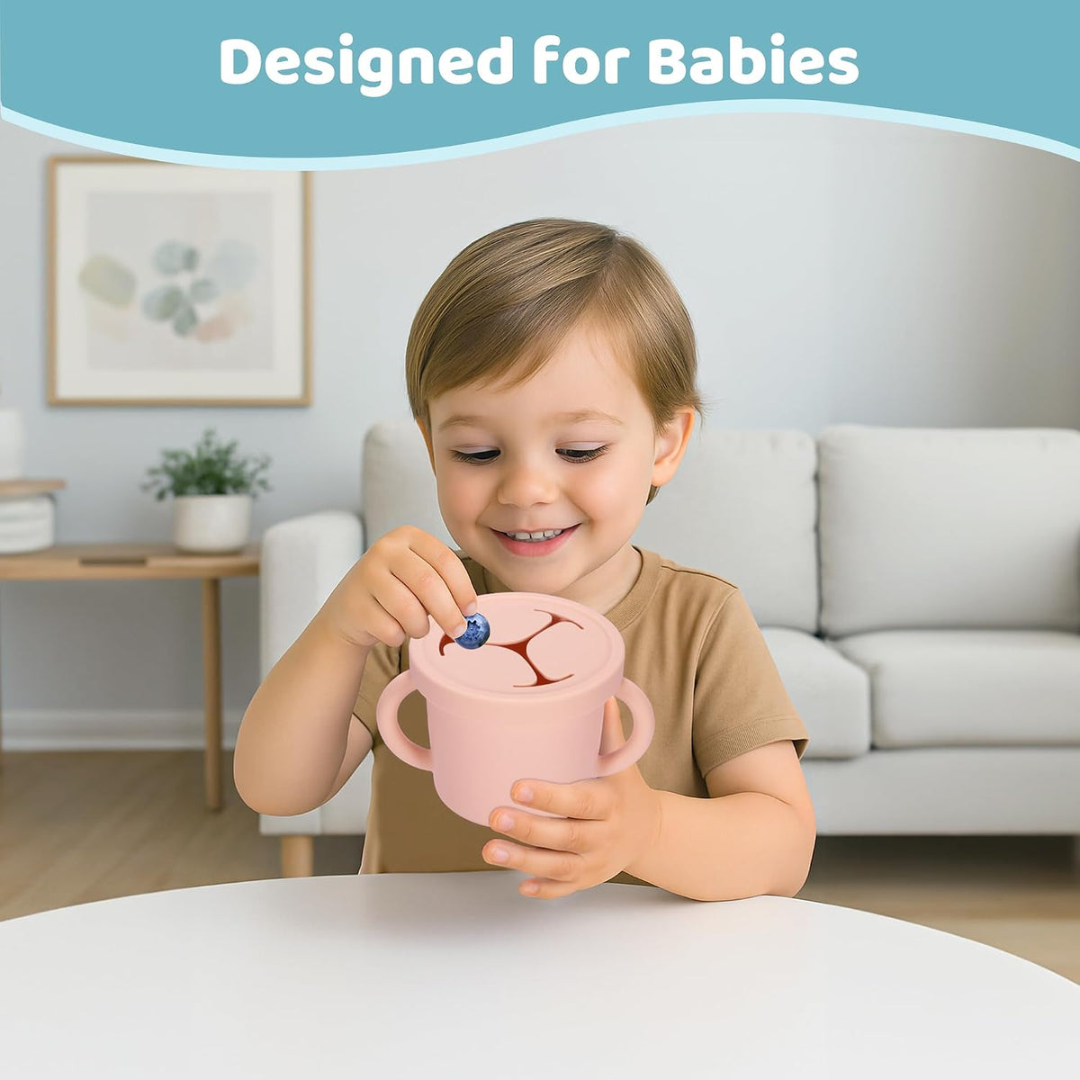 Snack Containers, Silicone Food Grade Silicone Cups, Toddler Snack Container Cups with Handles and Lid for Toddlers (Color 1)