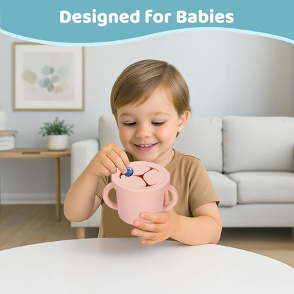 Snack Containers, Silicone Food Grade Silicone Cups, Toddler Snack Container Cups with Handles and Lid for Toddlers (Color 1)