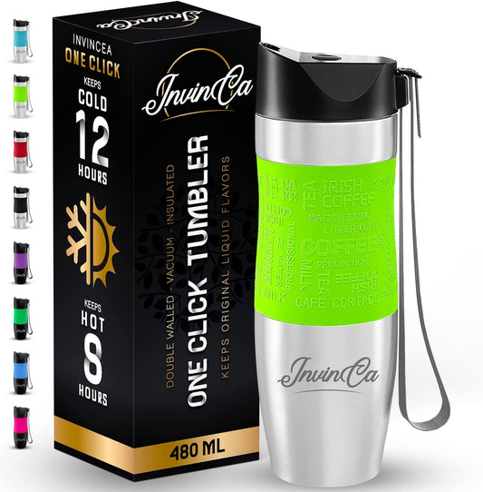 INVINCEA 16 oz Thermal Tumbler, Stainless Steel Vacuum Insulated Coffee Travel Mug, Double Wall Reusable To Go Cup, Spill Proof Twist on, BPA-Free, Leak-Proof Lid For Hot & Cold Beverages