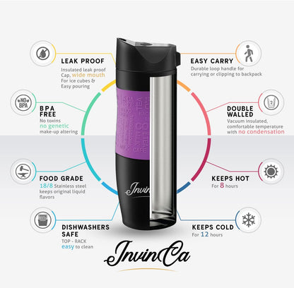 INVINCEA 16 oz Thermal Tumbler, Stainless Steel Vacuum Insulated Coffee Travel Mug, Double Wall Reusable To Go Cup, Spill Proof Twist on, BPA-Free, Leak-Proof Lid For Hot & Cold Beverages