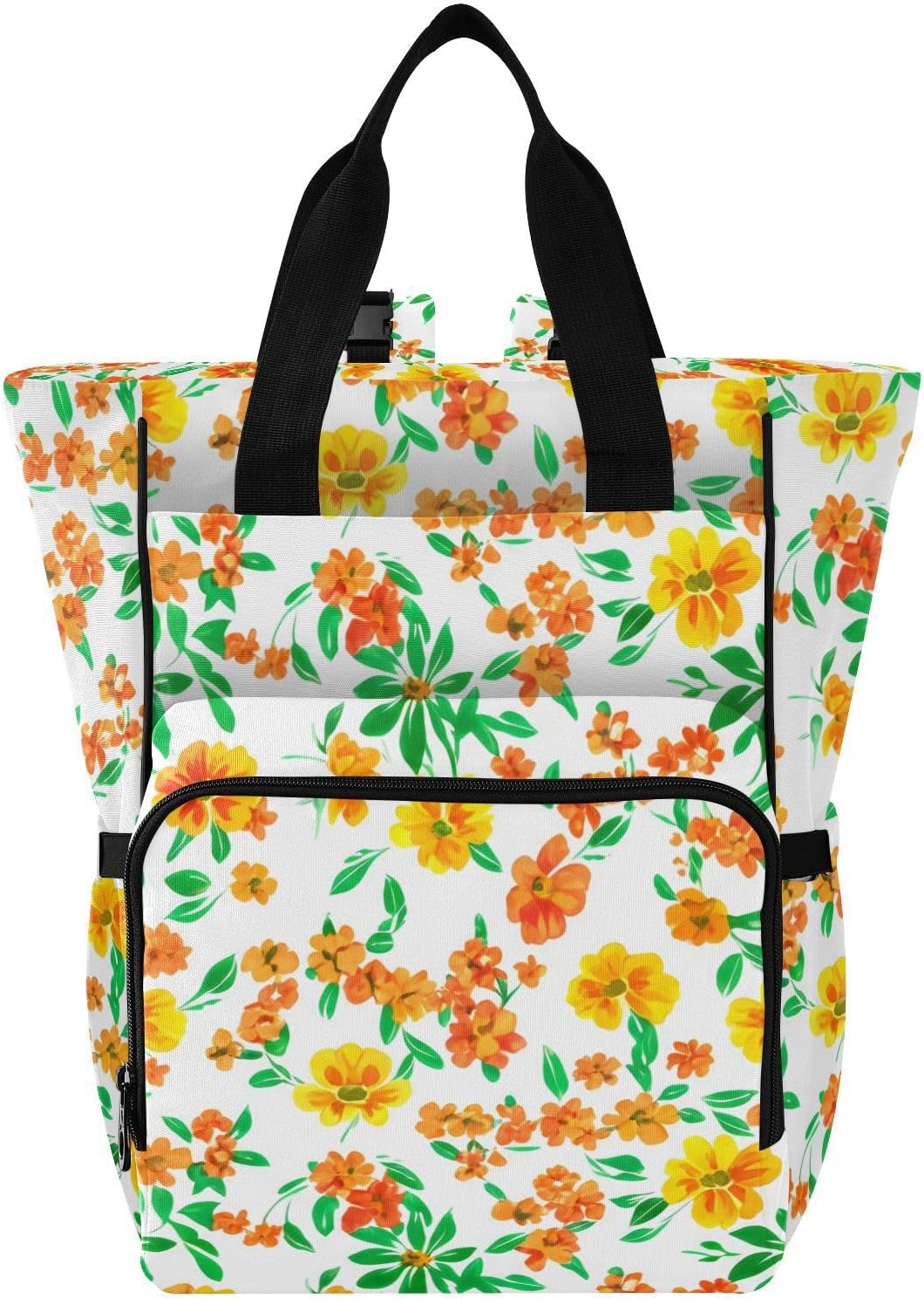 Diaper Bag Backpack, Multifunction Travel Bag for Moms Dads, Baby Changing Bag with Insulted Pockets, Stroller Straps and Side Bottle Pockets Sunshine Floral Pattern