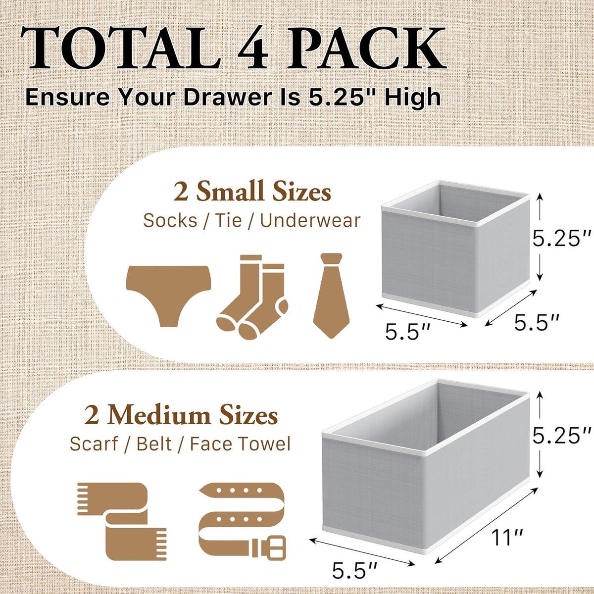 Underwear Drawer Organizer, Set of 4, Gray
