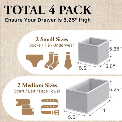 Underwear Drawer Organizer, Set of 4, Gray