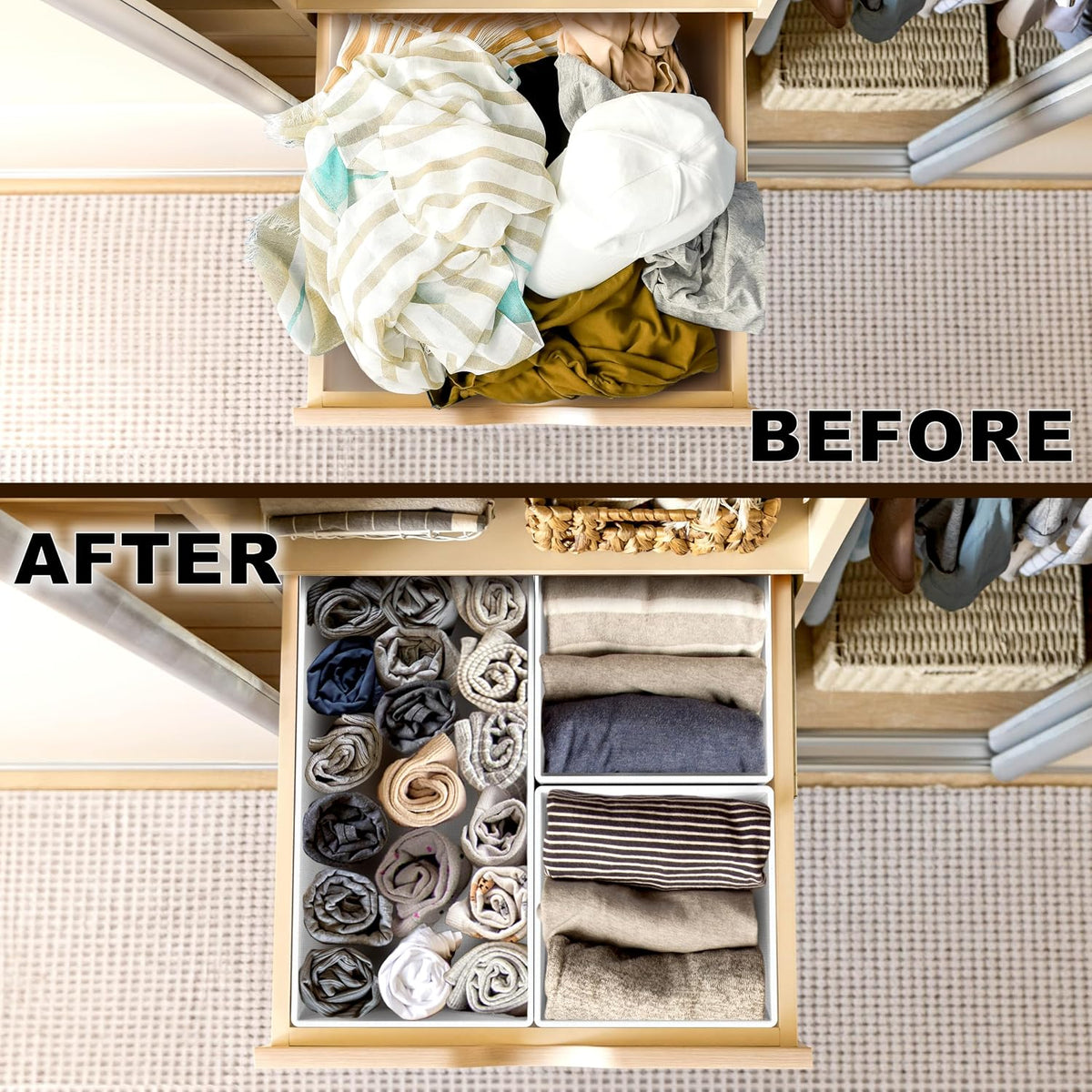 Underwear Drawer Organizer, Set of 4, Gray