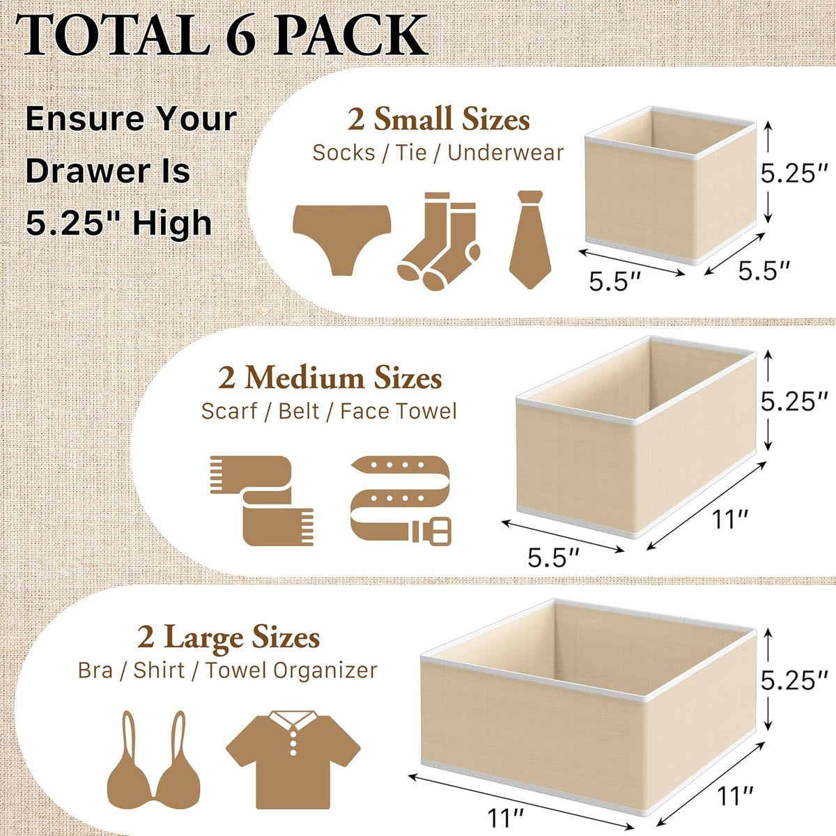 Underwear Drawer Organizer, Set of 4, Gray