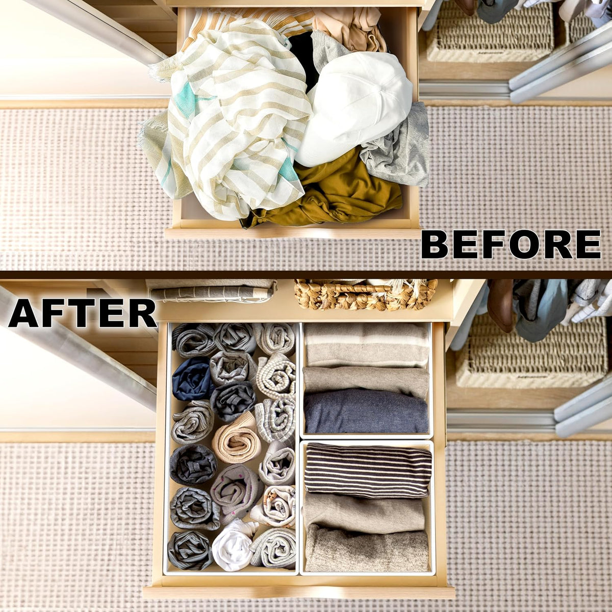 Underwear Drawer Organizer, Set of 4, Gray