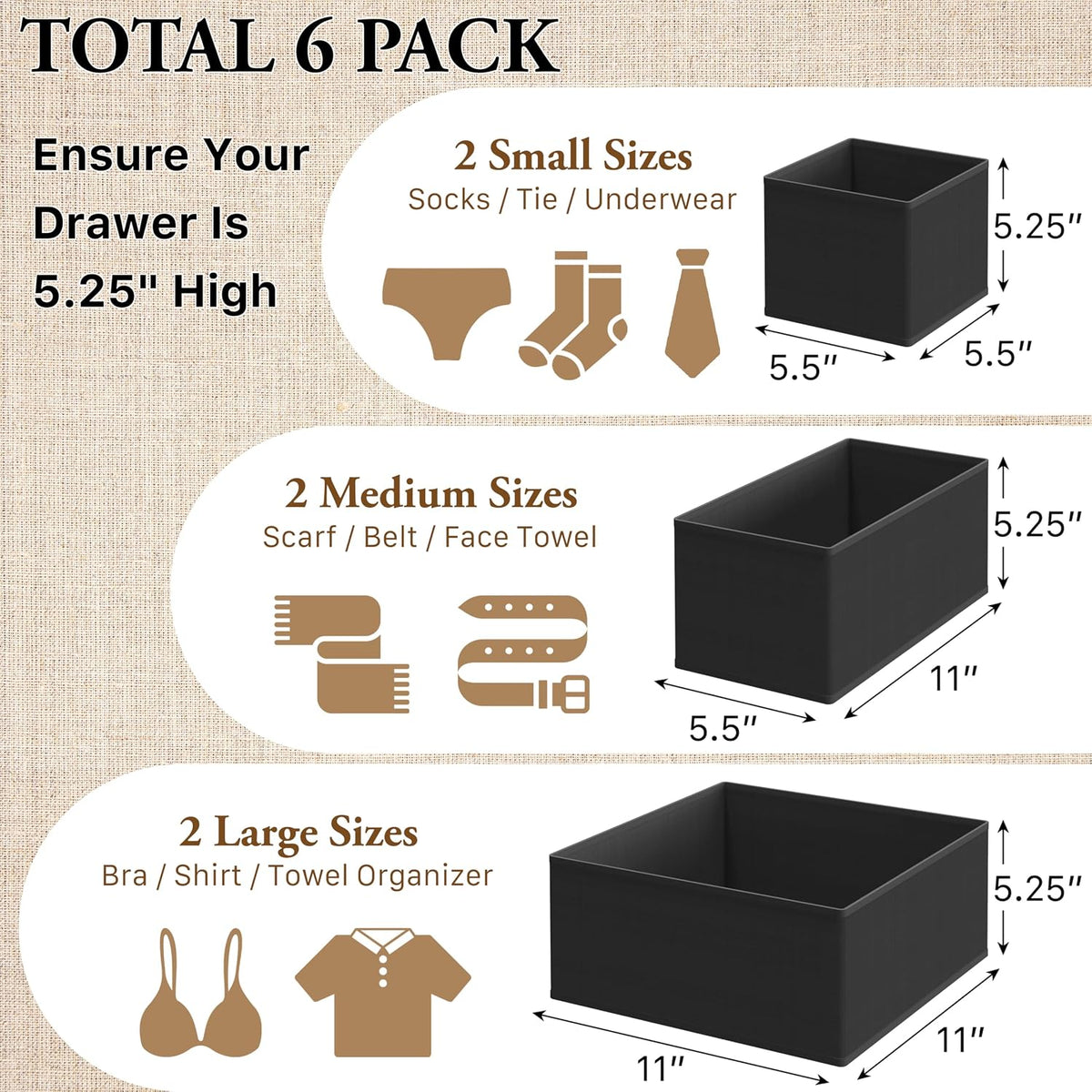 Underwear Drawer Organizer, Set of 4, Gray