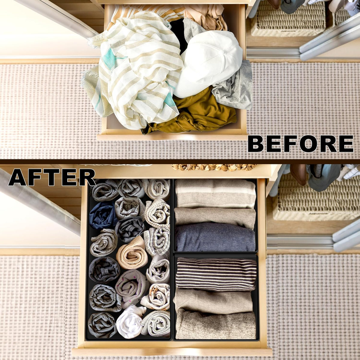 Underwear Drawer Organizer, Set of 4, Gray