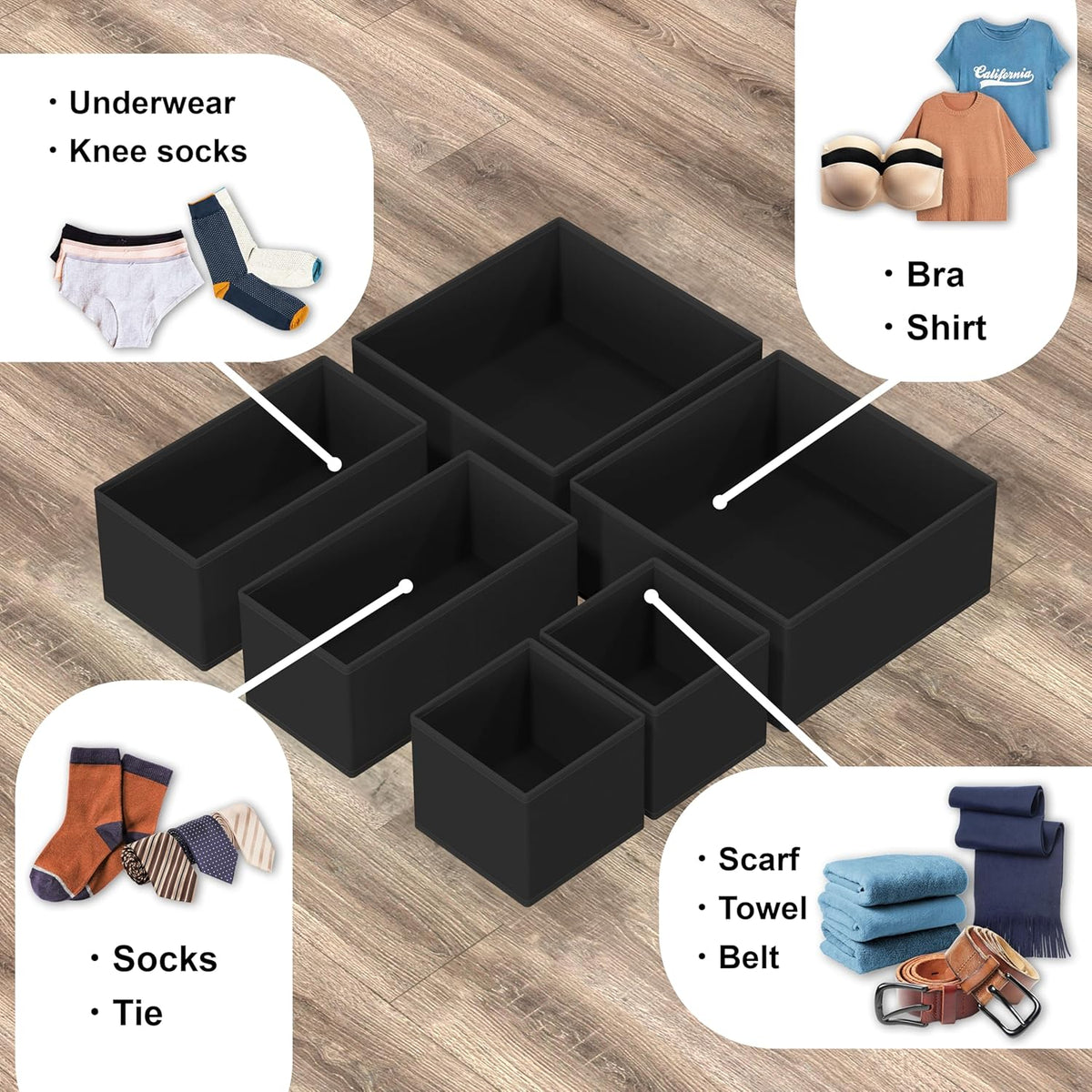 Underwear Drawer Organizer, Set of 4, Gray