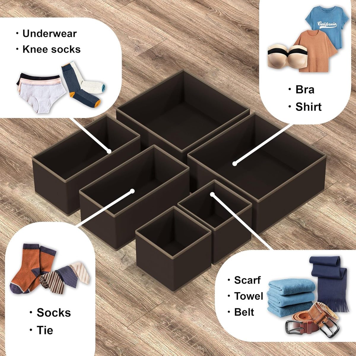 Underwear Drawer Organizer, Set of 4, Gray