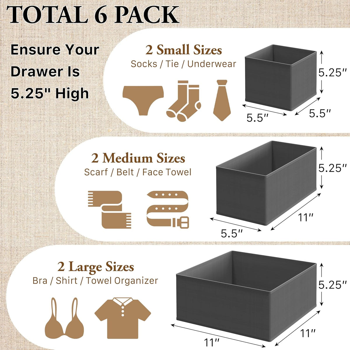Underwear Drawer Organizer, Set of 4, Gray