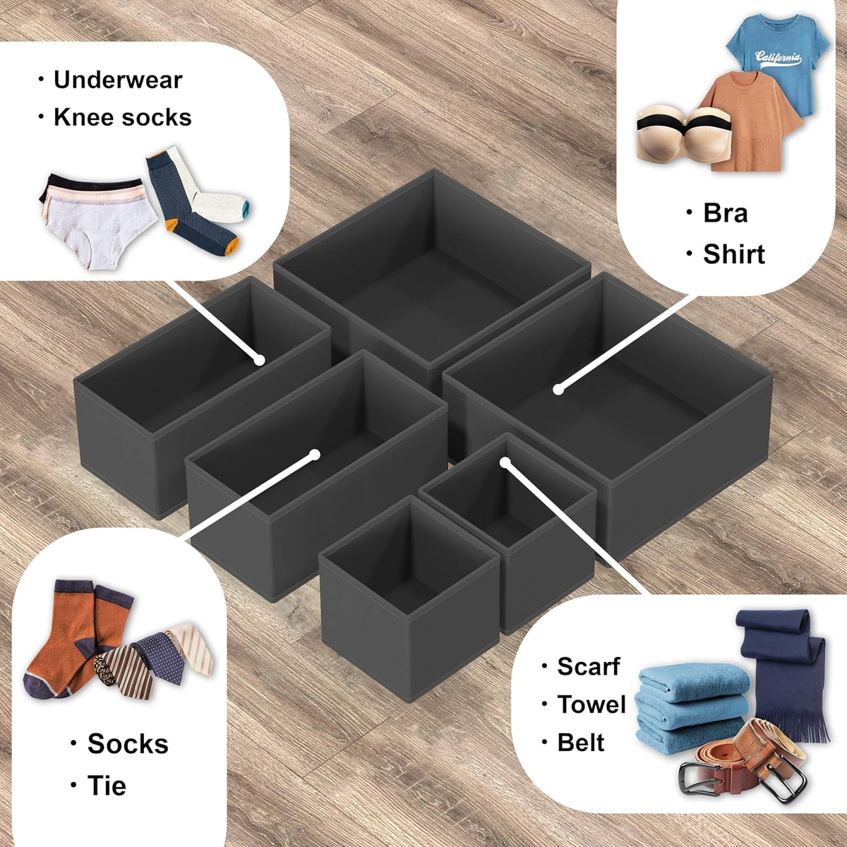 Underwear Drawer Organizer, Set of 4, Gray