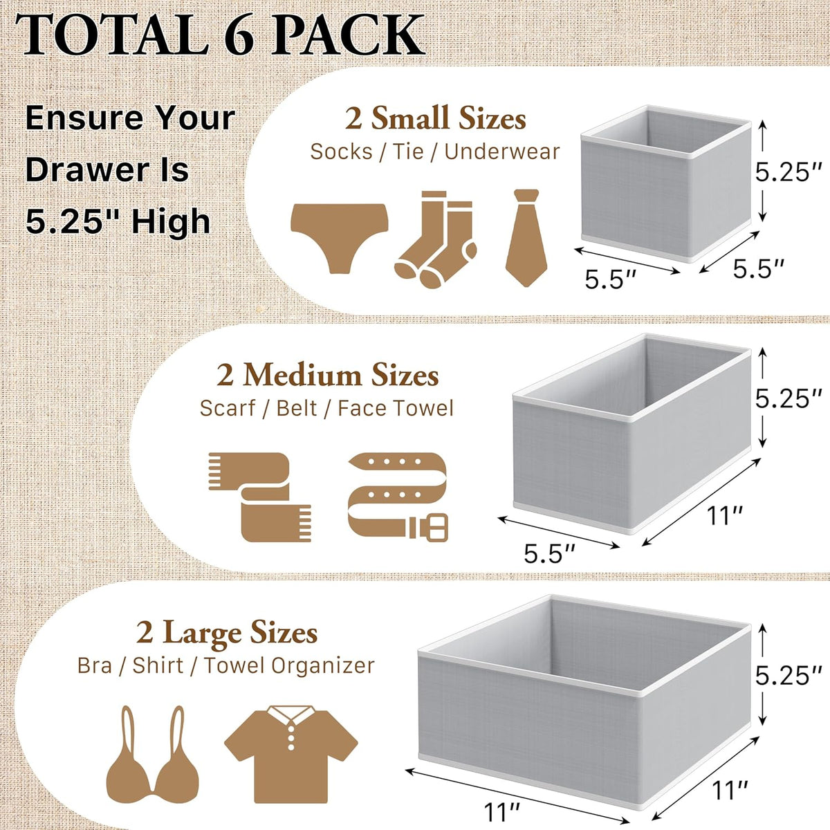 Underwear Drawer Organizer, Set of 4, Gray