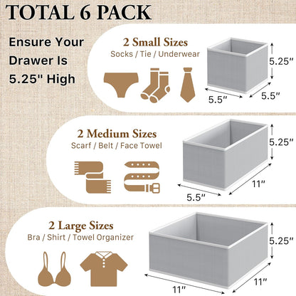Underwear Drawer Organizer, Set of 4, Gray