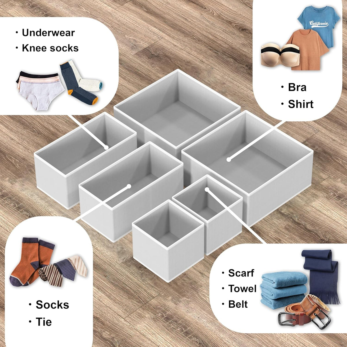Underwear Drawer Organizer, Set of 4, Gray