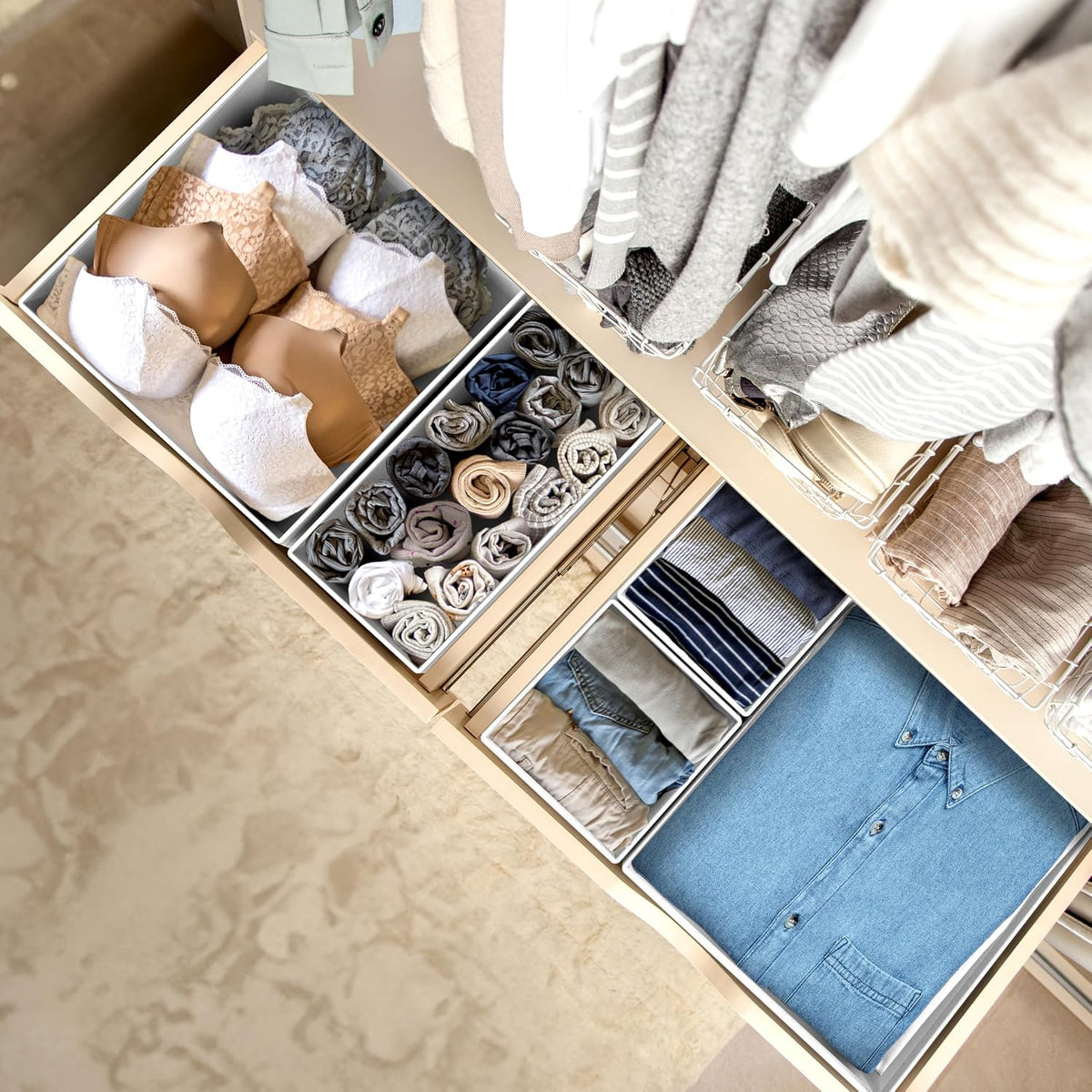 Underwear Drawer Organizer, Set of 4, Gray