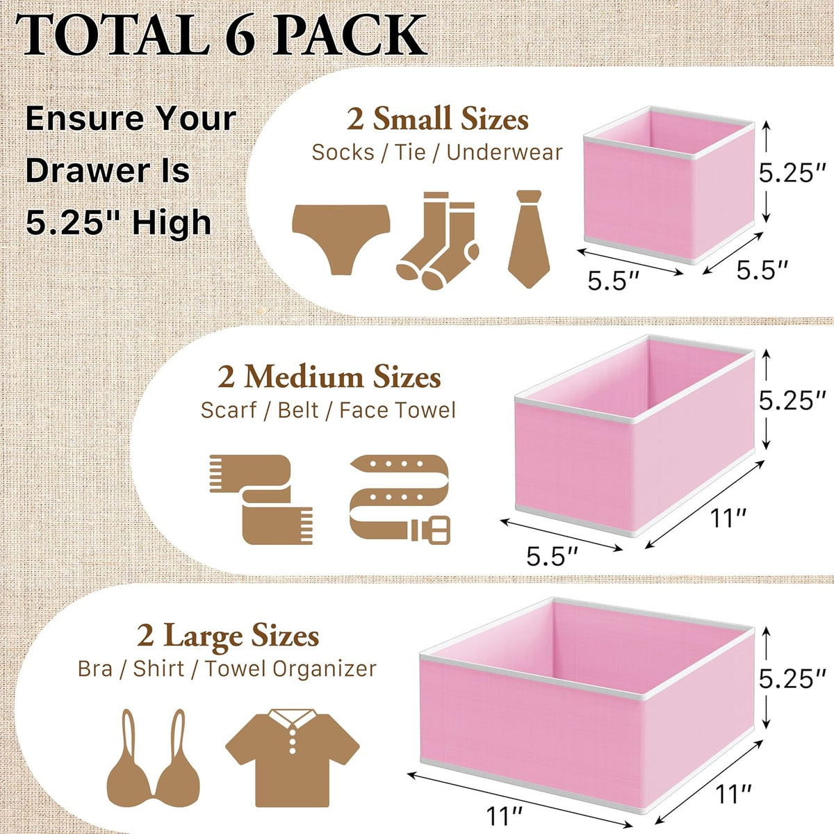 Underwear Drawer Organizer, Set of 4, Gray
